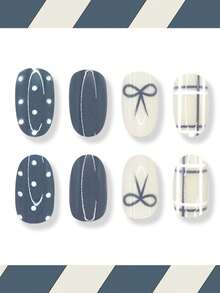 Bộ 24 móng giả ngắn hình bầu dục chấm bi màu xám nhạt, dễ thương và tinh tế. Thích hợp cho các cô gái cá tính, phụ nữ công sở, các buổi họp mặt, hẹn hò, sử dụng hàng ngày và các bữa tiệc. Dụng cụ làm móng - Nhiều màu - Xem 2