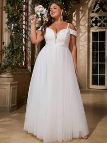 Plus Size Damska Lekka Suknia Ślubna, Suknia Wieczorowa Z Odsłoniętymi Ramionami, Na Formalne Wydarzenie, Przyjęcie, Pierwszy Taniec, Kolacja