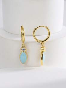 Charm-In 1 par de pendientes de piedra de circonita geométrica con baño de oro de 18K, regalo para el Día de San Valentín, Día de la Madre