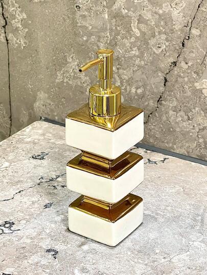 Creative Unique Ceramic Mirror Black & White Soap Dispenser Bottle, Reusable Pump Bottle For Hotel Bathroom Vanity, Shampoo, Body Wash, Square Tower Style Lotion Bottle, Multi-Purpose Lotion Bottle For Hotel, Office Restroom