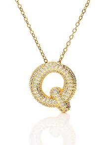 1pc Fashionable Luxurious Copper Inlaid Zirconia Letter A-Z Pendant Necklace, Jewelry Necklace For Women, Suitable For Daily Wear And Party/Holiday Style, Valentine's Day Couple Gift