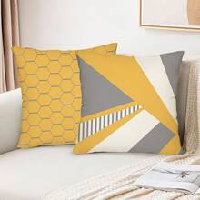2D, 4Pcs Bohemian Style Yellow & Grey Geometric Patterned Single-Side Print Decorative Throw Pillow Covers - 17.7 X 17.7 Inches, Cushion Covers For Sofa, Bedroom, Office, Car & Farmhouse Decor, Machine Washable With Zipper, Not Insert Included - Multicolor - View 6