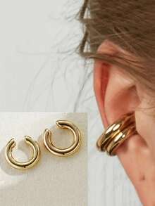 CVNANA 1 对朋克风格不对称圆形无穿孔耳夹，简约时尚合金夹式耳环，适合女士、日常和度假佩戴 - A - 查看 4