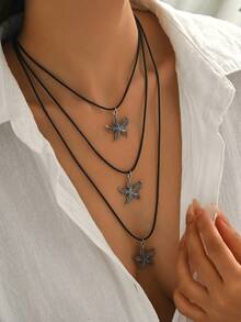 1pc Fashionable Vintage Leaf, Tree Of Life, Starfish, Owl Multilayer Necklace For Women, Suitable For Daily Wear