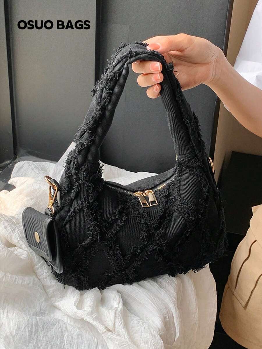 Solid Color Denim Fashionable Handbag With Coin Purse