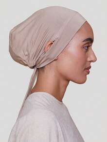 1件装女士时尚纯色耳罩帽，舒适百搭内衬头巾，透气莫代尔头巾，时尚头巾，适合日常佩戴，四季皆宜，海滩度假皆可。 - 漏耳洞筒帽 - 查看 6