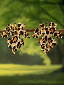 2pcs/Set Autumn Maple Leaf & Leopard Print Alloy Painted Earrings For Women - Multicolor - View 2
