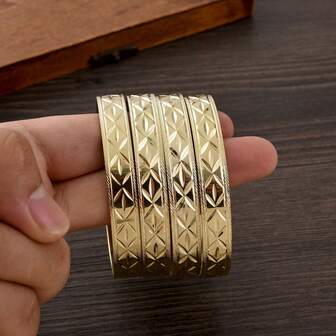65mm Golden Color Vintage Style Bangle Bracelet, Striped Design, Fashion Accessory For African Brides, Wedding Party, Gift