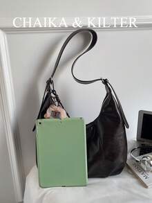 1 pièce Sac à épaule en forme de croissant en cuir PU de couleur unie pour femmes, mode vintage, avec poignée supérieure, fermeture éclair, bandoulière réglable, convient pour un usage quotidien et extérieur (avec pendentif)