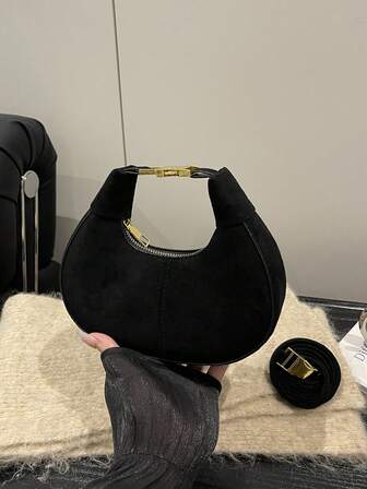 新款时尚奢华链条新月口红包，百搭单肩斜挎饺子包，哑光饰面女士手提包