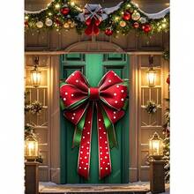 1pc Polyester Christmas Door Cover Bow Decoration - No Electricity Needed, Large Holiday Door Banner, Winter Xmas Gift Box Design, Festive Door Hanging Sign For Home Decor (35.43inch X 70.87inch)