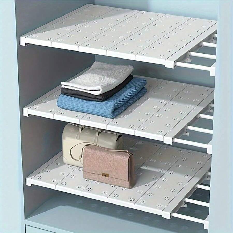 1pc Adjustable Closet Shelf Dividers - Expandable Organizer Rack For Wardrobe, Bathroom, Kitchen Storage - No Drill Easy Installation With Included Viscose Pads - Versatile Partition System Kitchen Items Kitchen Accessories Kitchen Tools