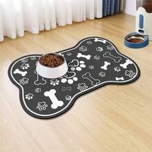 1 Piece Diatomaceous Earth Dog/Cat Bowl Mat, Pet Lover's Quick Drying Waterproof Absorbent Easy To Clean, Suitable For Dog And Cat Lovers, Herringbone And Paw Print Pattern, Black, Washable - Multicolor - View 2