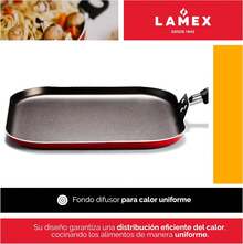 Sarteneta Antiadherente Lisa| Utensillos de Cocina| Ideal para tu Hogar & Cocina Integral| Cuadrada  - Mangos Aislante al Calor - Acanalada Roja 28x28cm - Ver 10