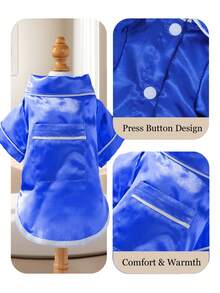 1 piesă de dormit pentru câini/pisici, cămașă cu design lucios din material textil, garnitură contrastantă, piesă de dormit elegantă și confortabilă pentru animale de companie mici - Albastru regal - Vizualizare 7