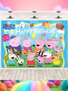 Peppa Pig Theme Photography Background Cloth, Birthday Party Decoration Banner, Cartoon Cute Background Decoration, Outdoor Warm Atmosphere Decoration Hanging Cloth - Multicolor - View 7