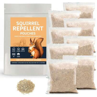 10-Pack Strong Formula Squirrel Repellent Pouches,Safely Repel Squirrels & Chipmunks, Long-Lasting Animal Deterrent For Attic, Garage, Garden & Outdoor Spaces