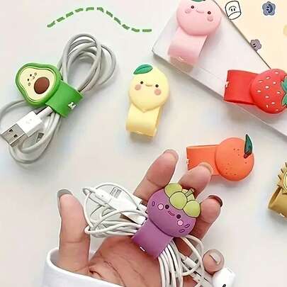 Cuộn dây cáp hình trái cây hoạt hình dễ thương, có thể tái sử dụng cho tai nghe, cáp sạc và cáp dữ liệu, dụng cụ quản lý dây gọn gàng, bộ sắp xếp cáp cho gia đình và văn phòng.
