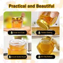 60 Pcs Honey Jar, Glass Honey Pot 1.5oz, Mini Honey Jars With Dipper, Bee Charm, Jutes, Thank-You Card, Gold Gift Bags And Stickers, Perfect For Baby Shower Favors Wedding Favors - Clear - View 6