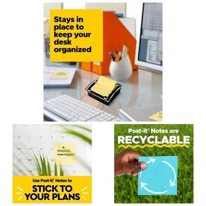 - Notes Dispenser 3x 3 - Inch Notes, Black Dispenser, Includes Canary Yellow Notes