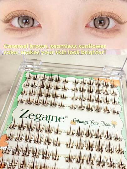 Cílios postiços de girassol marrom com 8 fileiras, 96 cachos segmentados, estilo desenho animado natural, cacheados, macios, realistas, aparência natural, uso diário