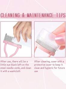 1 pieza Juego de cepillo de pestañas de acero rosa con rizador de pestañas portátil de acero inoxidable con dientes finos, herramienta de maquillaje de ojos, herramienta para peinar pestañas postizas, barato, relleno de calcetines, maquillaje, herramientas de maquillaje, cosas baratas, regalos, regalos para mujeres, regalos de Navidad - Multicolor - Ver 5