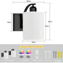 Juego de 2 Lámparas de Pared Inalámbricas Con Foco Recargables, Luces LED y RGB con Control Remoto, Apliques de Pared de Tela, iluminación para Recámara, Sala de Estar, Pasillo(plateado) - Negro - Ver 6