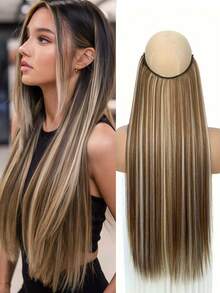 Tóc giả tổng hợp không kẹp, tóc nối thẳng màu đen vàng, tóc nối một mảnh, tóc giả - Nhiều màu - Xem 15