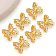 10/50 件真 18K 镀金花丝金色花形珠子端盖 漂亮花丝金色珠子端盖 适用于工艺品 DIY 珠宝制作用品 - 金色 - 查看 10