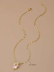 1 chiếc vòng cổ mặt trái tim bằng thép không gỉ và Zirconia dành cho phụ nữ, món quà sang trọng cho ngày lễ tình nhân - Vàng - Xem 3