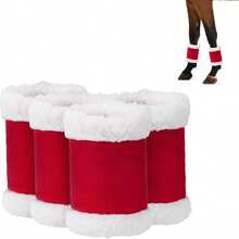 4件装圣诞主题红色马腿套，柔软加厚保暖内衬，适合马匹使用