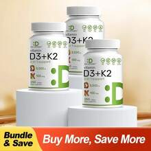Supplement Vitamin D3 & K2,250 VeggieSoftgels2-In-1 Formula(5000 LU D3 +100mcg K2 MK7) Supports Healthy BonesTeeth,Heart,&Lmmune SvstemlNutrition &Healthcare Supplement Dietary Edible Fitness - 3瓶 - 查看 1