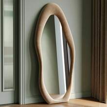 Full Length Mirror, 63" X 24" Wall Mirror, Flannel Wrapped Wooden Frame Floor Mirror, Irregular Wavy Mirror Hanging Or Leaning Against Wall For Cloakroom/Bedroom/Living Room, Milk Tea,24331391 - 淺灰紫 - 查看 1