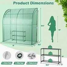 Graffy 7'x3.5 X7' Lean To Greenhouse Walk In Green House With Shelves And 2 Zipper Doors Windproof PE Cover Portable Steel Frame Greenhouses For Outdoors Heavy Duty Plant Hot House - 綠色 - 查看 5