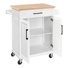 Multifunctional Movable Kitchen Island Cart, Large - Capacity Storage Sideboard In Black And White - White - View 4