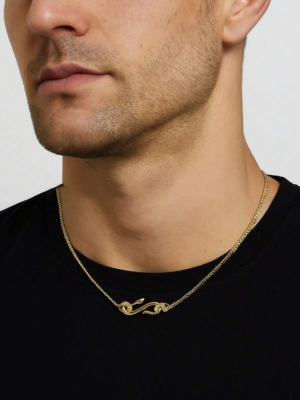 Snake Chain Necklace For Men, 18K Gold Plated Cuban Link Choker, Full Zirconia Inlay, Hip Hop Jewelry, Fashion Statement Collar Necklace