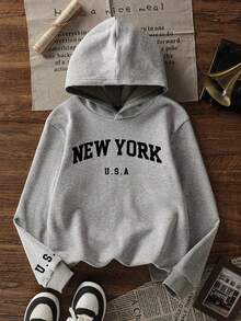 1件装少女加厚保暖连帽卫衣，青少年学生服装，适合儿童秋冬季长袖上衣