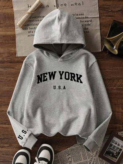 1pc Tween Girl Fleece Lined Thick Warm Hoodie Sweatshirt, Young Student Clothing, Suitable For Kids Autumn/Winter Long Sleeve Top