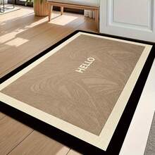 1 szt. Prosty dywanik kuchenny z nadrukiem Nordic HELLO Letter Print, beżowo-czarny, supergęsty, krótki pluszowy materiał, 1000 g/m², odpowiedni do kuchni, przedpokoju, salonu, pralni, korytarza, sypialni, przedpokoju, nowoczesnego wystroju domu, nadający się do prania w pralce, na Boże Narodzenie, Święto Dziękczynienia, prezent na parapetówkę