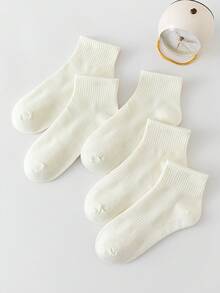 5双乳白色袜子，纯色袜子，韩版中筒袜，适合夏季和秋冬季节，男女通用运动袜，情侣袜 - 米色 - 查看 6