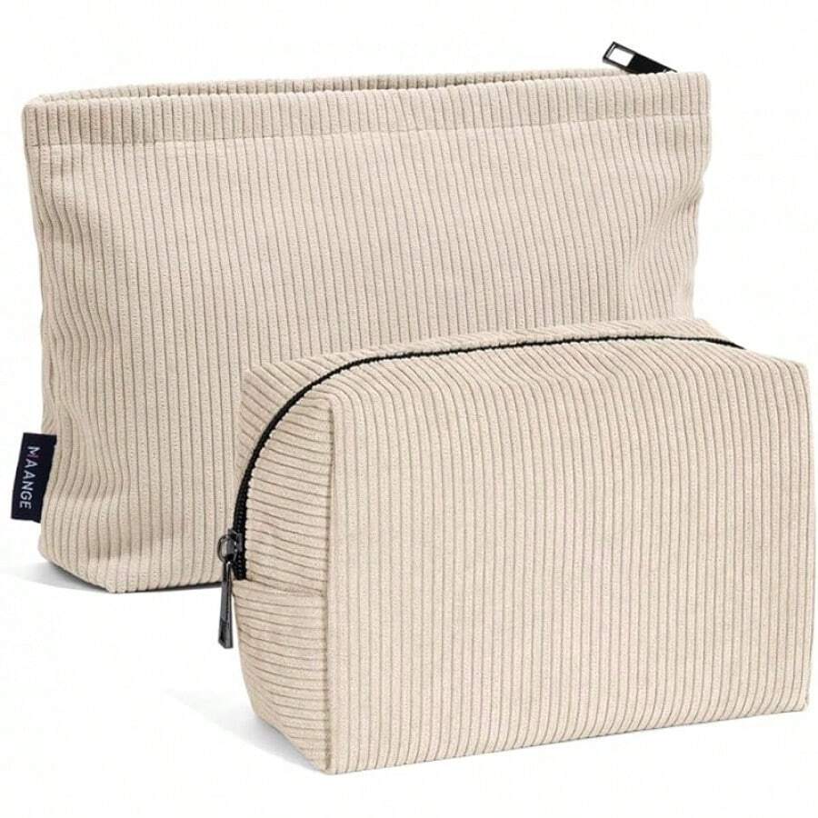 Bolsa de Maquillaje Pequeña 2 Pcs Bolsa de Cosméticos de Pana Estética para Mujer Bolsa para Maquillaje Cosmetiquera para Maquillaje para Viajar Neceser Mujer Portátil - beige - Ver 1