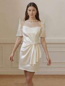 Amyenjoylife 现代菲律宾风女式时尚喇叭袖连衣裙 - 杏色 - 查看 2