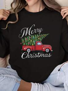 Women's Christmas Printed Halloween Casual Sweatshirt, Long Sleeved Pullover, Comfortable Fit, Breathable Fabric, Casual And Fashionable Top, Suitable For Family Gatherings And Trave - 黑色17 - 查看 1