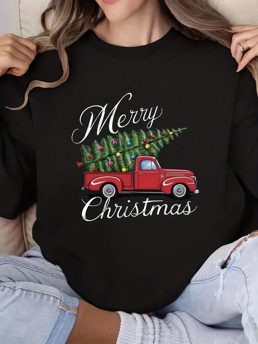Women's Christmas Printed Halloween Casual Sweatshirt, Long Sleeved Pullover, Comfortable Fit, Breathable Fabric, Casual And Fashionable Top, Suitable For Family Gatherings And Trave - 黑色17 - 查看 1