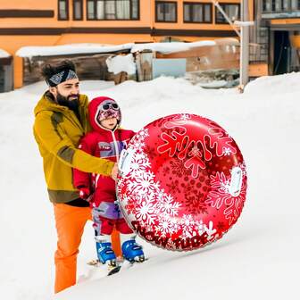 1 pièce Tube à neige d'hiver en PVC durable, design flocon de neige blanc et bonbon coloré, tube à neige anti-basculement portable pour les divertissements d'hiver en extérieur, les activités familiales et les célébrations de vacances