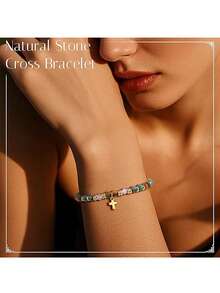 1pc Cross Bracelets For Women Christian Gifts - 4MM Beaded Cross Bracelet Inspirational Christmas Confirmation Baptism Birthday Gifts Natural Stone Bracelets Jewelry(The Bracelet Has A Circumference Of 18cm, And The Actual Product Will Have A Few More Beads Than The Picture ,There Are Some Differences Between The Card Font And The Picture So Please Be Cautious When Placing An Order)