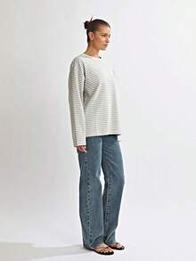 Women's Autumn Casual Striped Tops Long Sleeve Round Neck Loose Fit T-Shirt For Daily - trắng - Xem 6