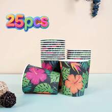 9盎司植物图案一次性纸杯 - 兰花绿叶派对杯，适合10/25位客人 | 生日、野餐、露营、新娘送礼会礼物 - 彩色 - 查看 5