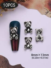 10 件复古熊指甲饰金属兔子指甲用品个性化美甲 3D 仿古银指甲宝石适合 DIY 美甲沙龙和个人使用指甲 - 彩色 - 查看 11