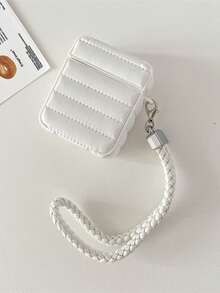 1pc Feather Down Earbud Case Compatible With Airpods 4 Pro, Pro 2, Pro 3, 3, 2, Soft Solid Color Leather - White - View 8